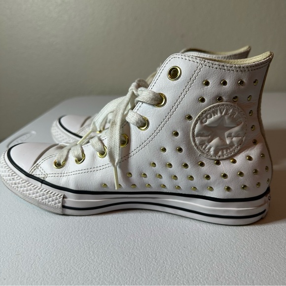 Converse White and Gold Studded High-Top Sneakers - Picture 3 of 10